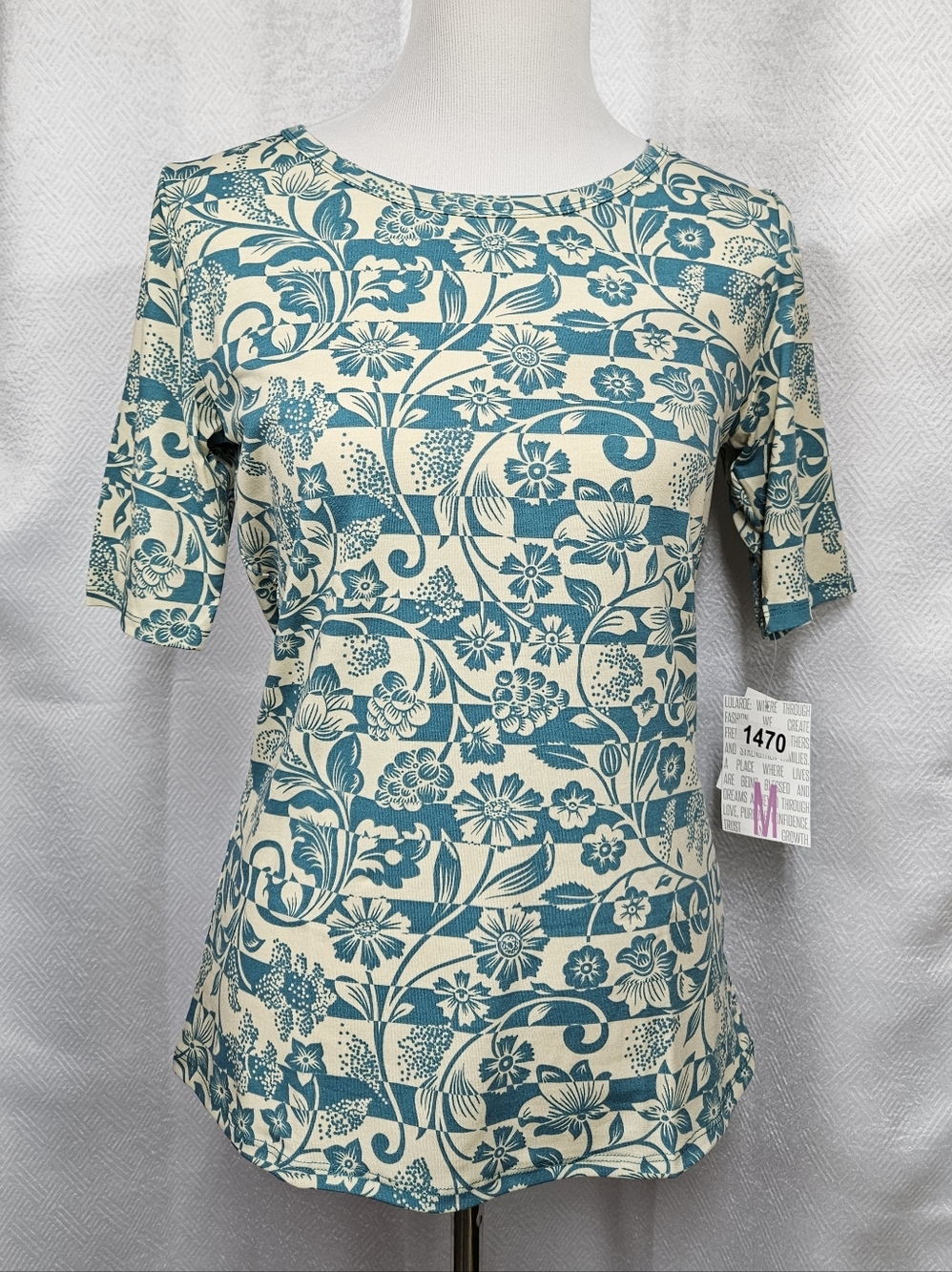 LuLaRoe Gigi T Shirt Teal Floral Stripe Short Sleeve Top